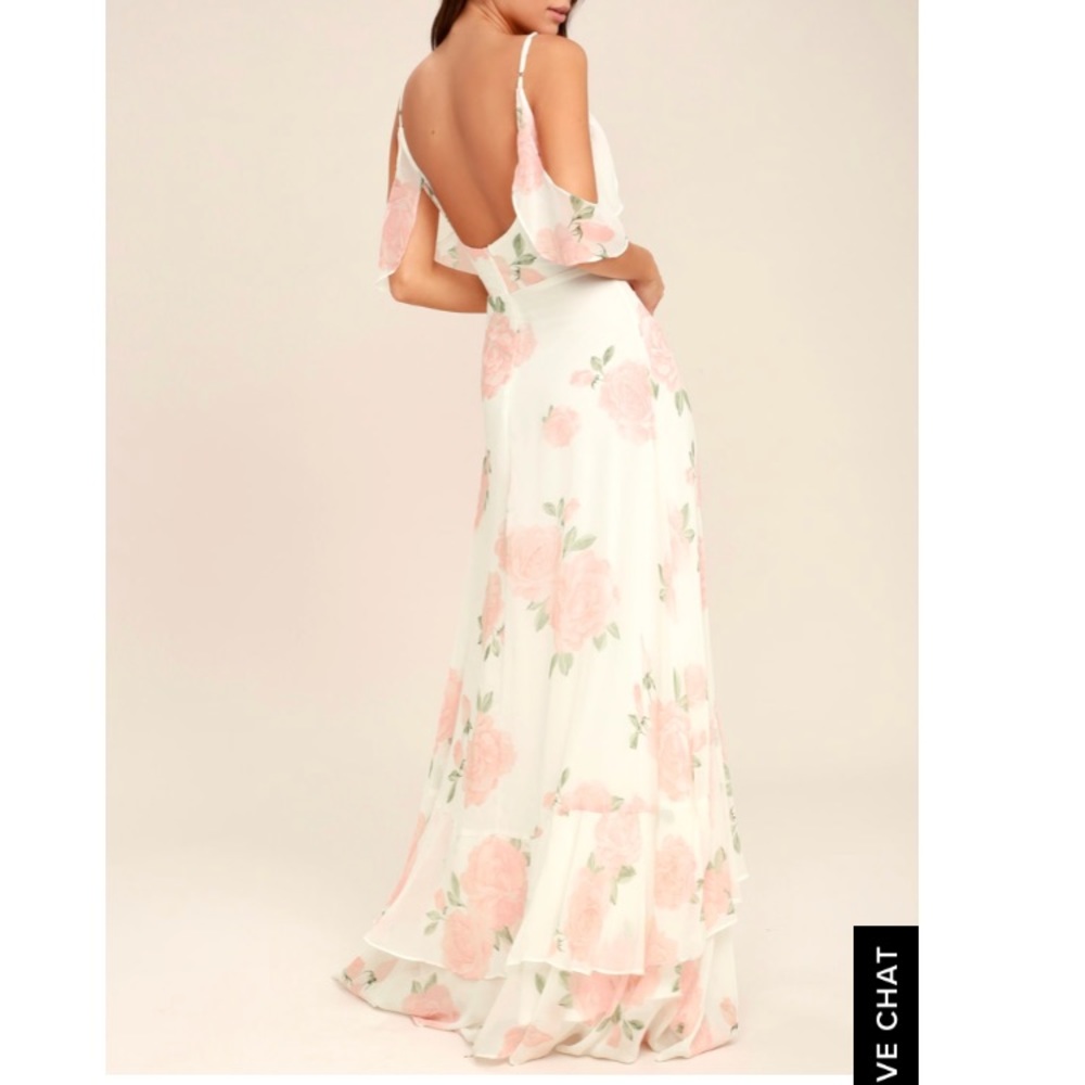 LULUS IVORY FLORAL PRINT MAXI DRESS